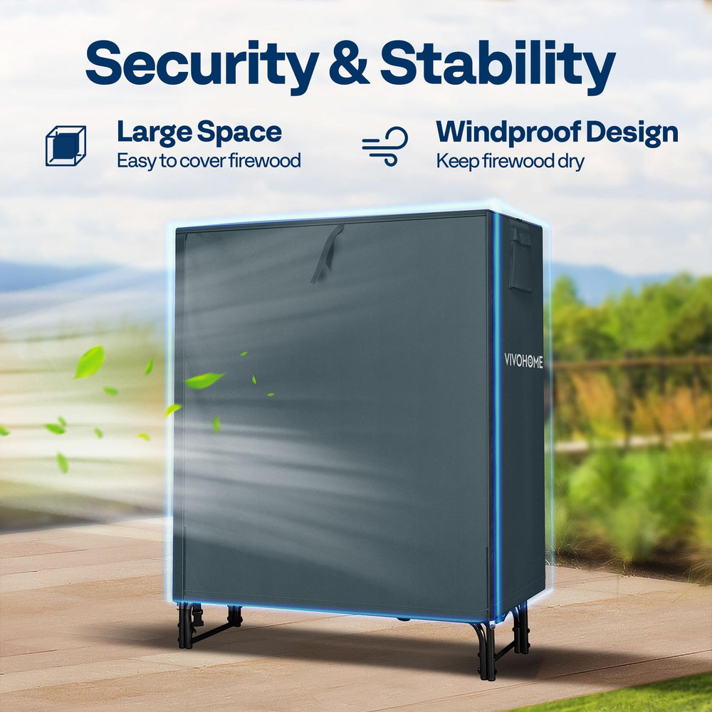 Open VIVOHOME log rack cover showcasing its interior