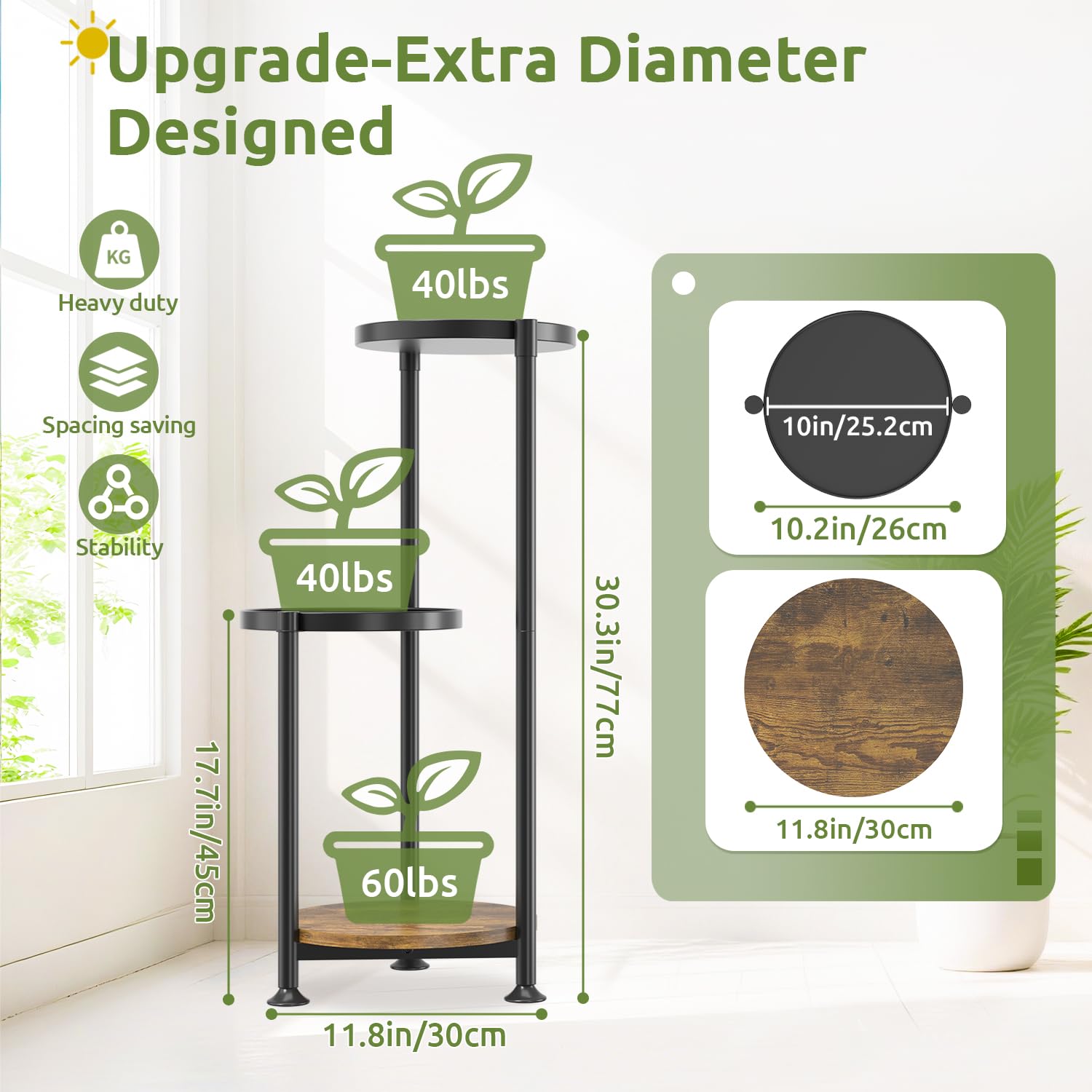 Oppro 3 Tier Plant Stand side angle with plants