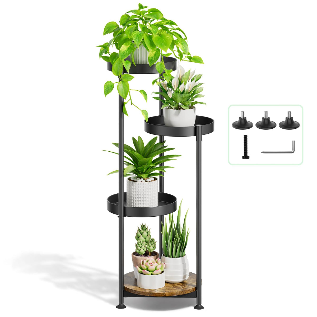 Oppro 4 Tier Plant Stand front view in solid black