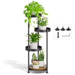 Oppro 4 Tier Plant Stand front view in solid black