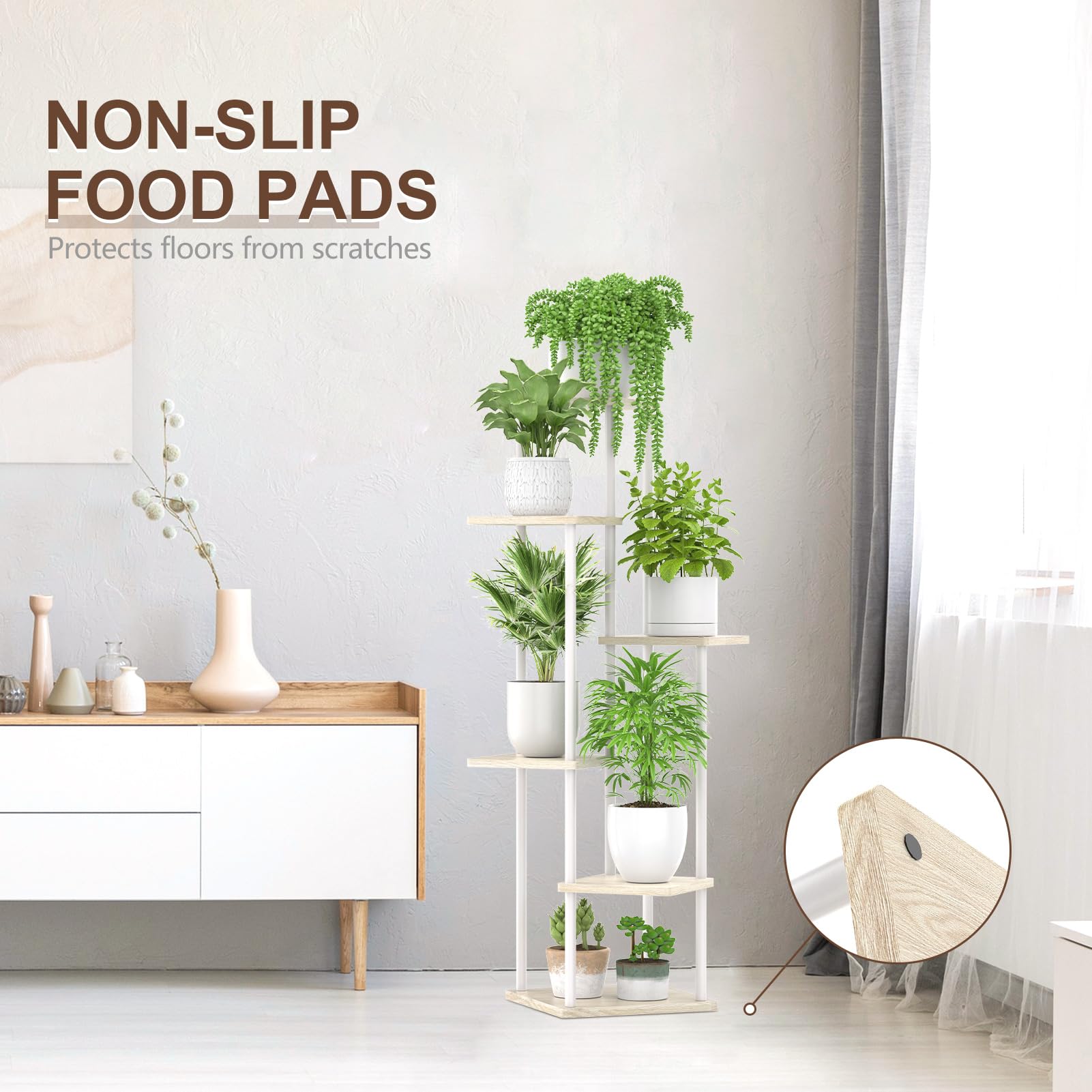 Oppro 6 Tier Tall Plant Stand with decorative items