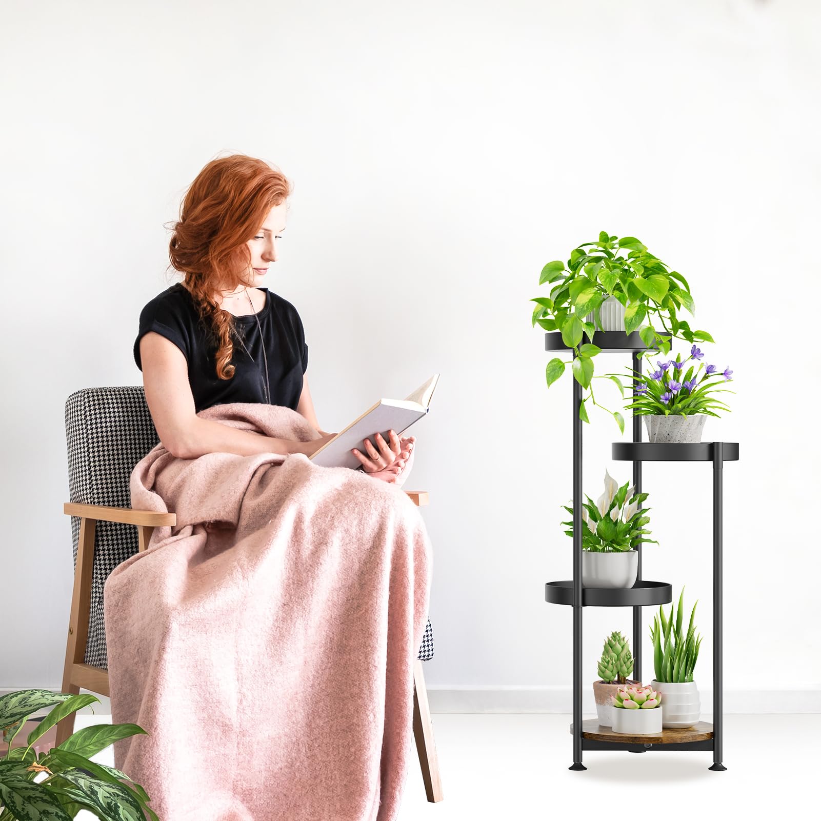 Oppro Plant Stand showcasing combination of metal and wood