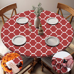 opstellen round tablecloth in Red Morocco design on a dining table