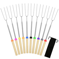 Opvixi 10 pack marshmallow roasting sticks in black drawstring bag