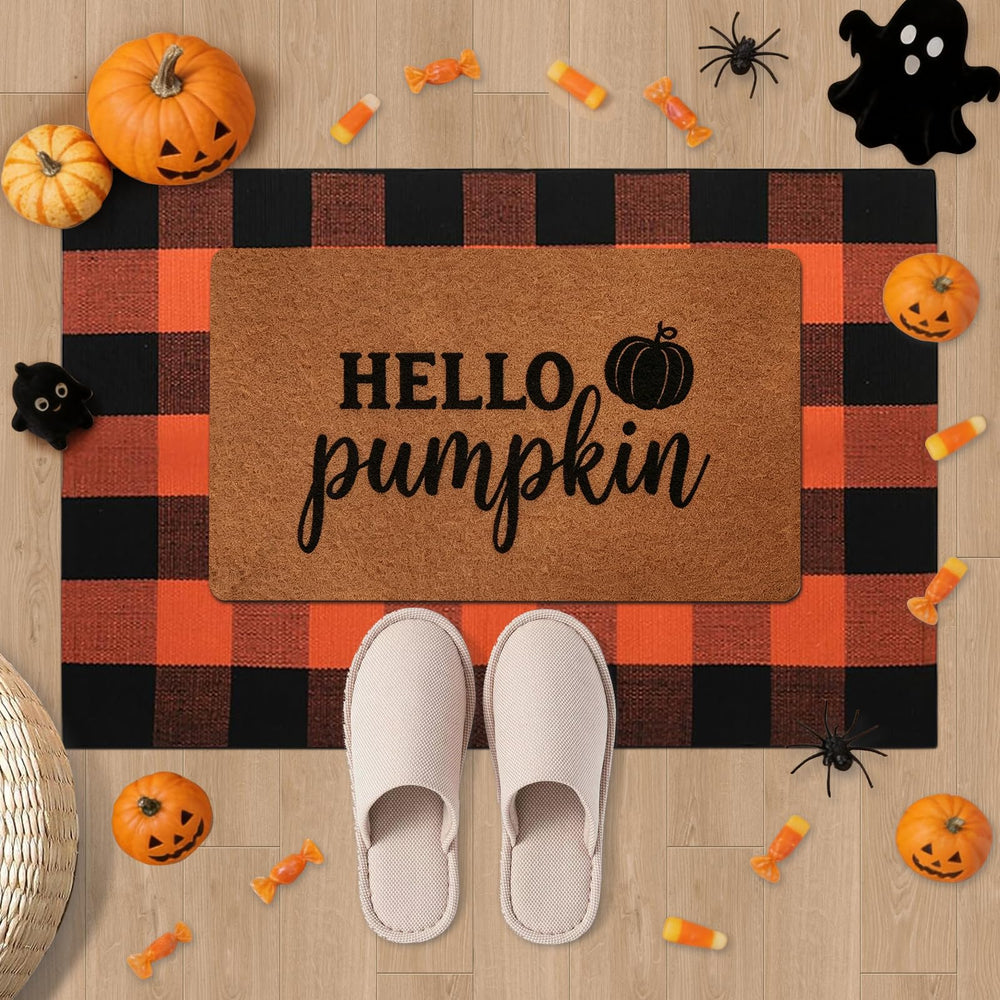 Orange and black plaid mat from PIXFAIRY