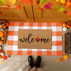 Orange and white plaid rug from Duraaamo Thanksgiving set