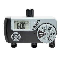 Orbit 2-Station Hose Watering Timer front view with LCD display