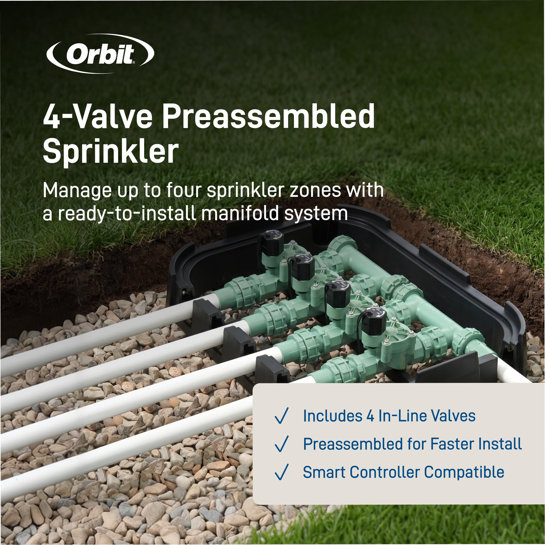 Orbit 4-Valve Manifold with green finish and adapters