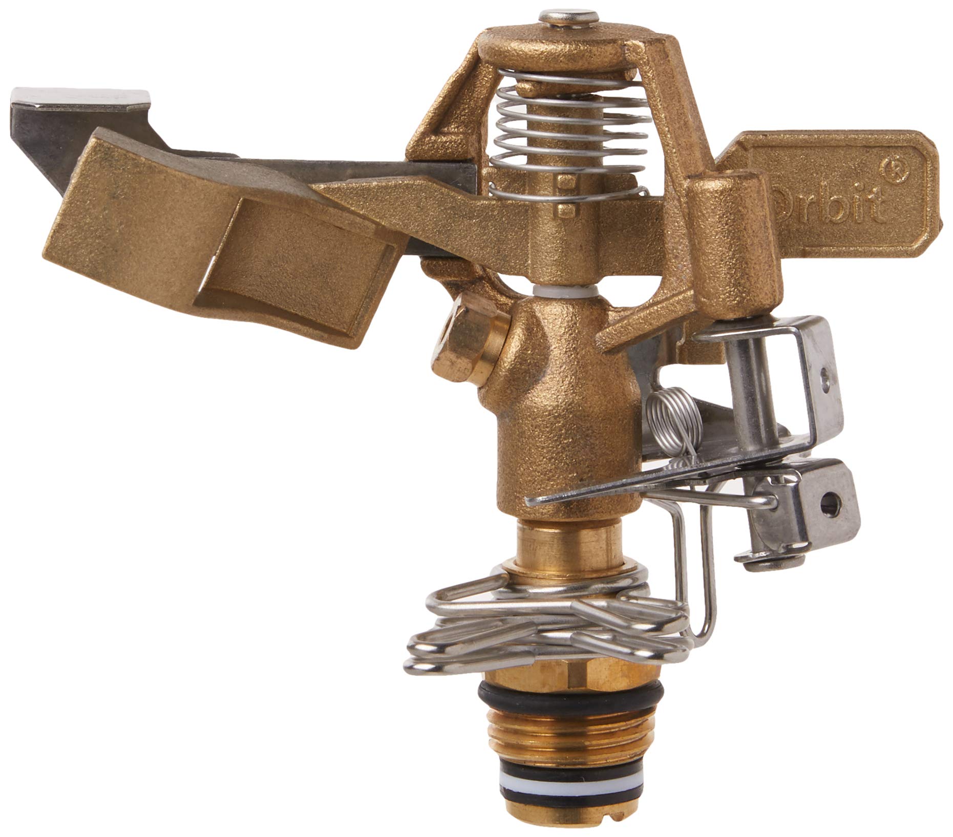 Orbit 5-Pack Brass Sprinkler Heads front view with gold and silver finishes