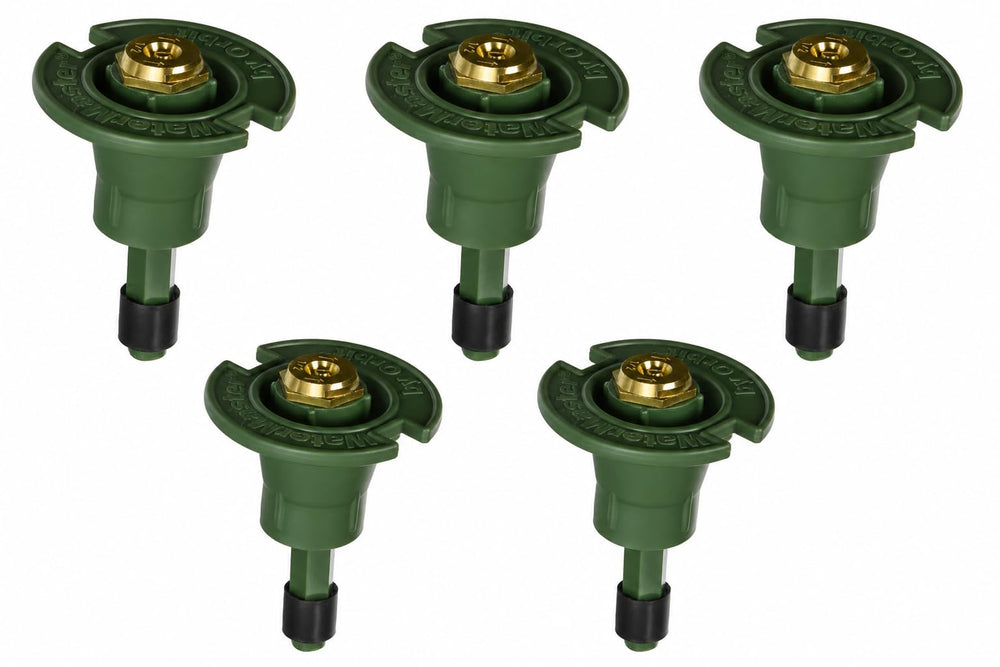 Orbit 54028 Plastic Pop-Up Sprinkler side view with brass nozzle