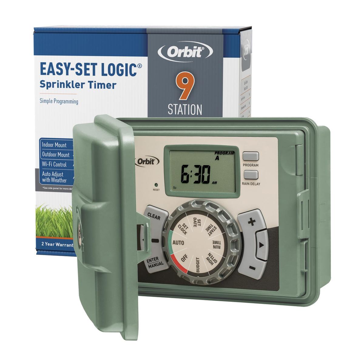 Orbit 57899 9-Station Sprinkler Timer front view in green