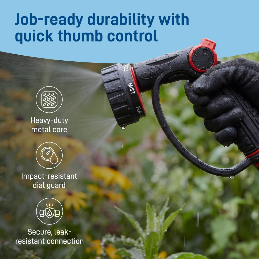Orbit 7-Pattern Watering Nozzle showing rubberized dial guard