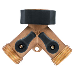 Orbit Brass Dual-Outlet Faucet Adapter front view with brown finish
