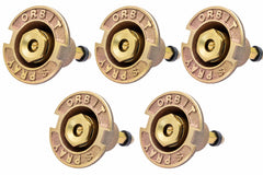 Orbit Brass Pop-Up Sprinkler front view with adjustable nozzle
