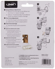 Orbit brass sprinkler head showing anti-backsplash arm design