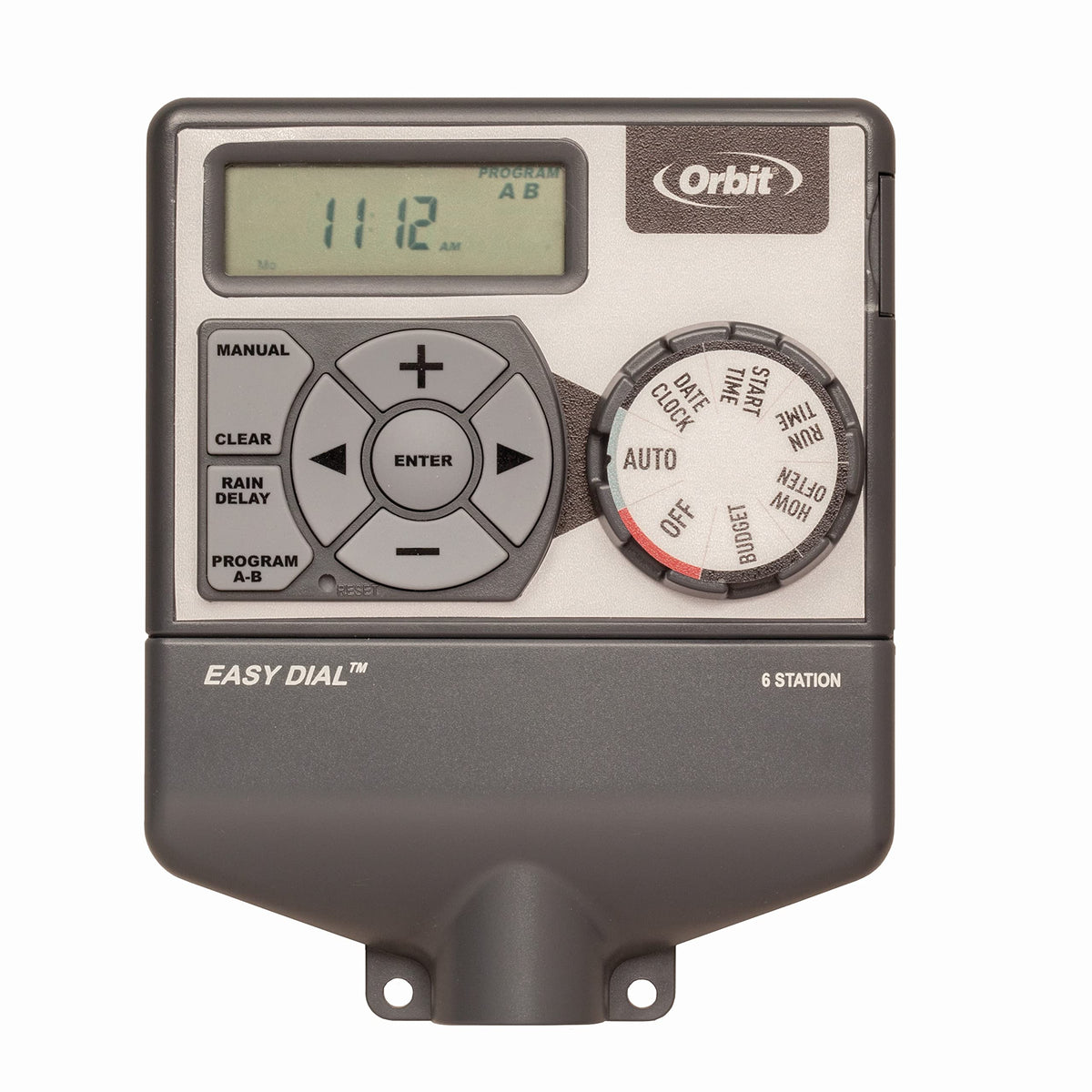 Orbit Easy Dial 6-Station Irrigation Controller front view in grey