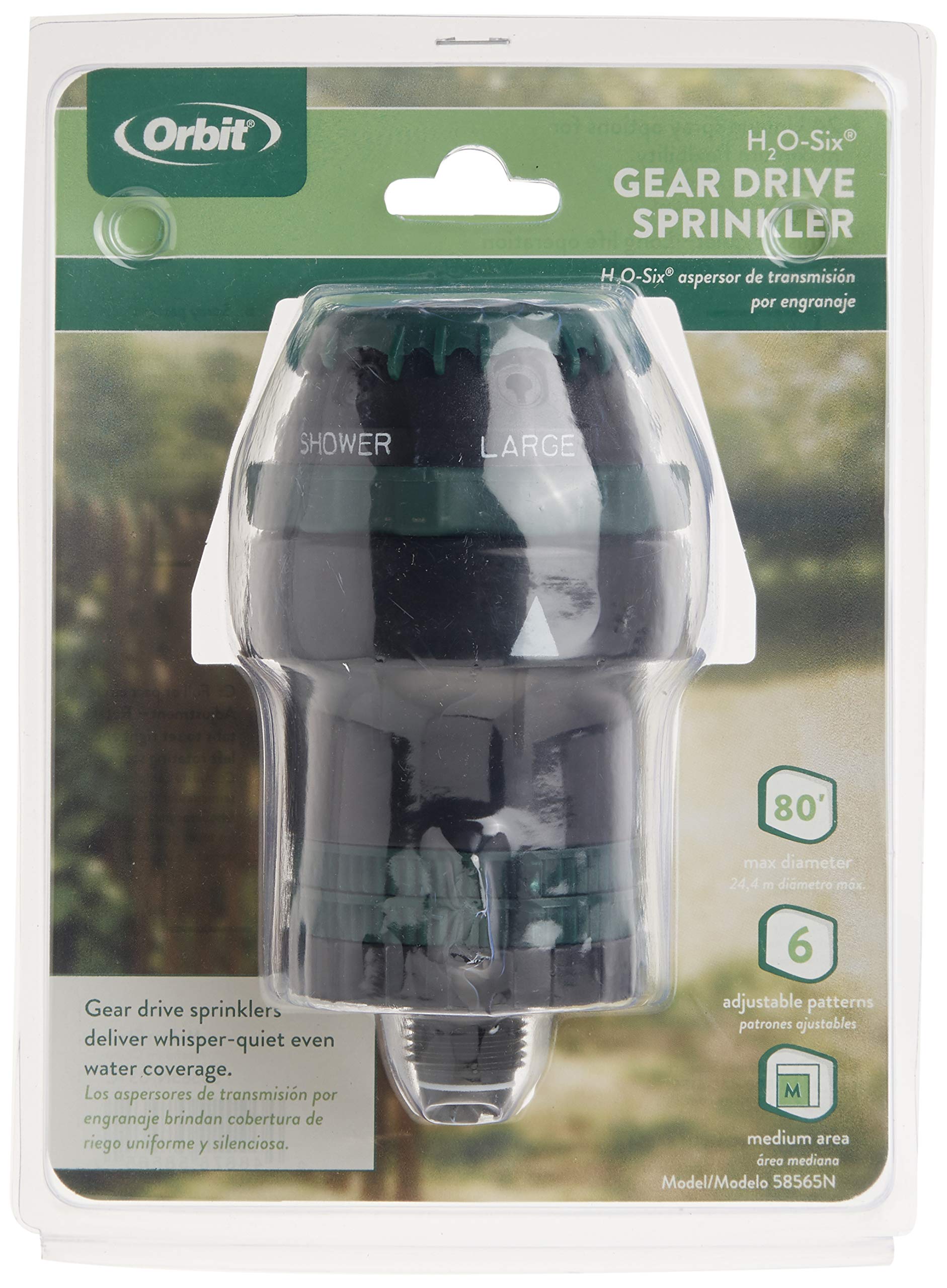 Orbit H2O-Six Sprinkler showing adjustable spray pattern feature