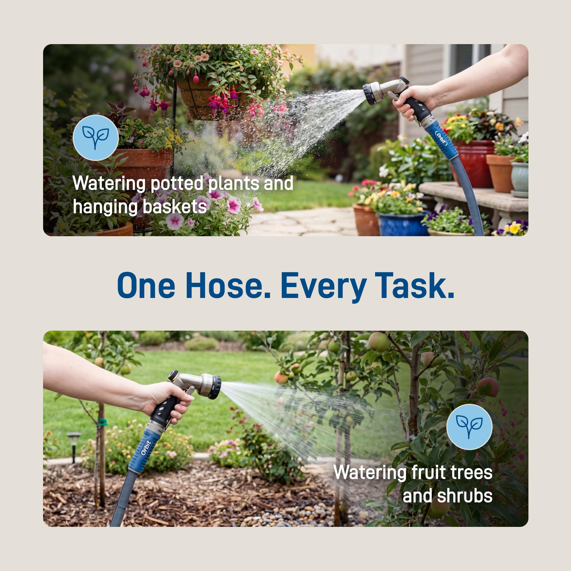 Orbit Heavy-Duty Fabric Hose in use watering garden