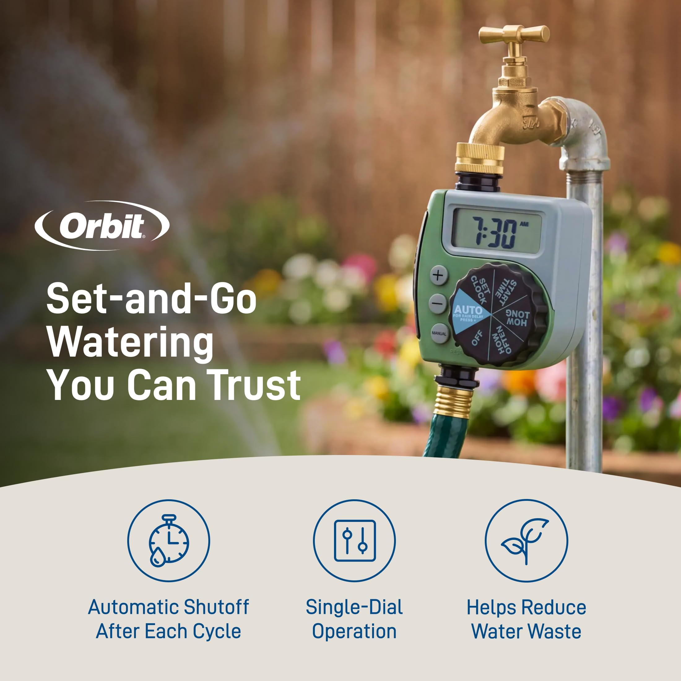 Orbit One Outlet Hose Timer in garden setting