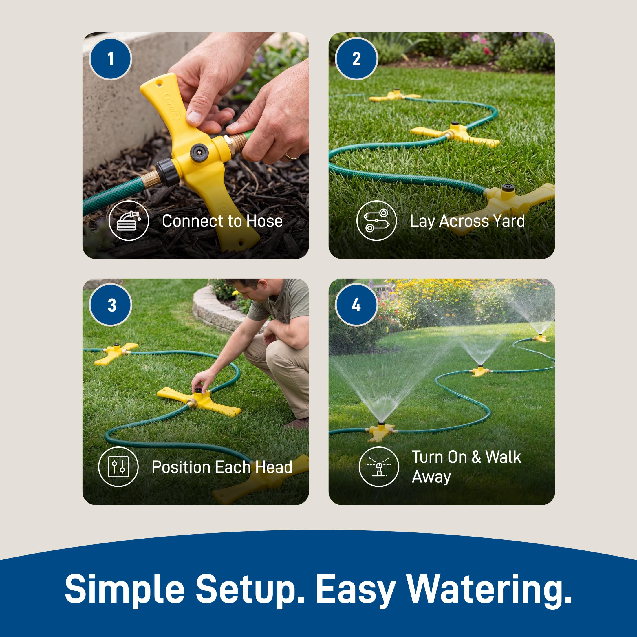 Orbit Port-A-Rain green sprinkler system in action on a lawn