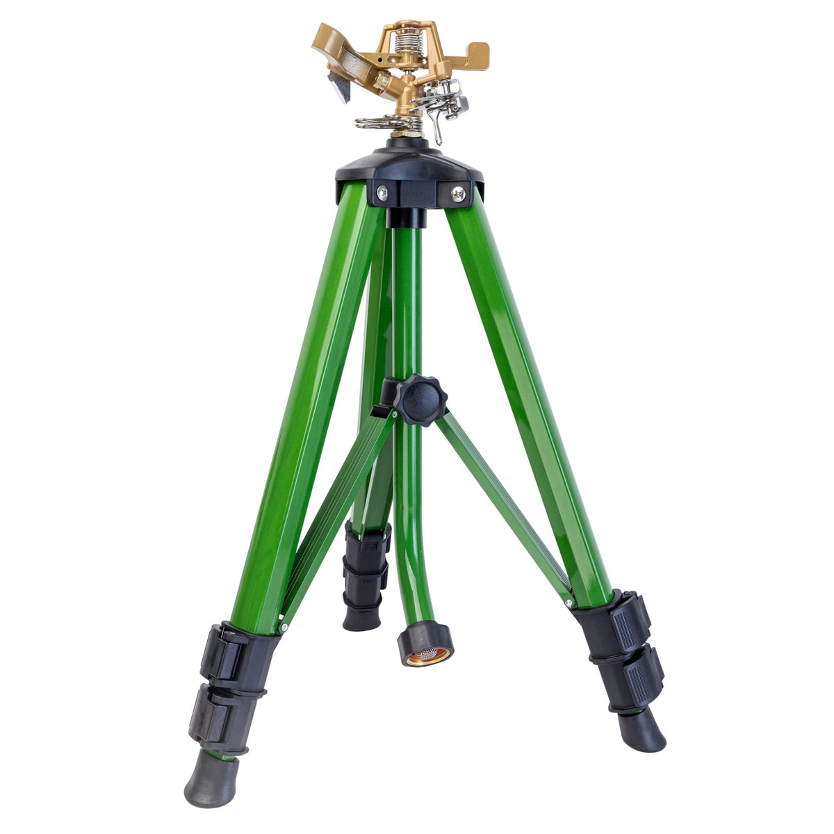 Orbit Tripod Zinc Impact Sprinkler front view with adjustable height
