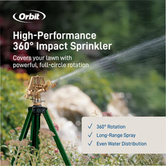Orbit Tripod Zinc Impact Sprinkler in action watering a lawn