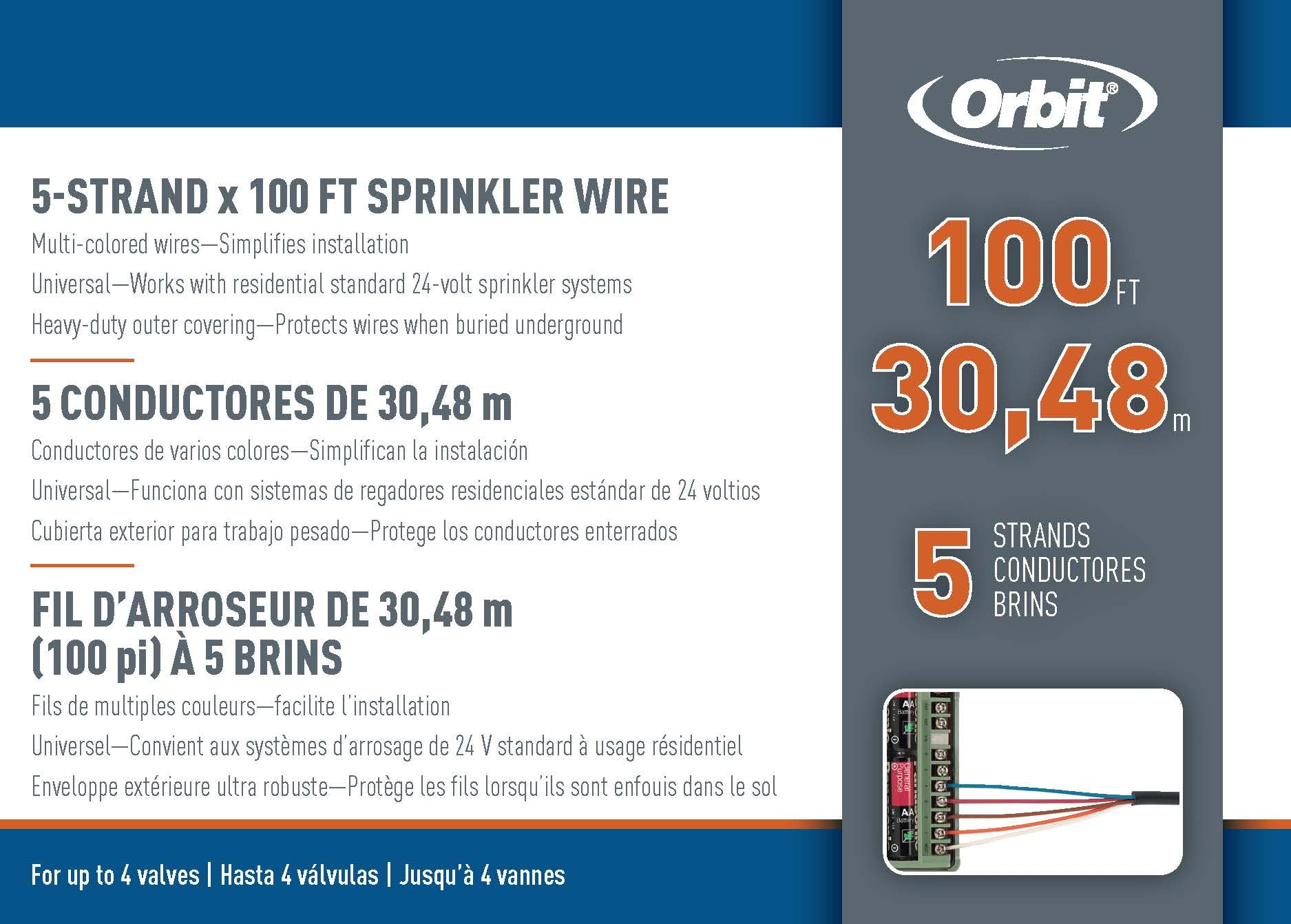 Orbit Underground Sprinkler Wire 5-strand connection display