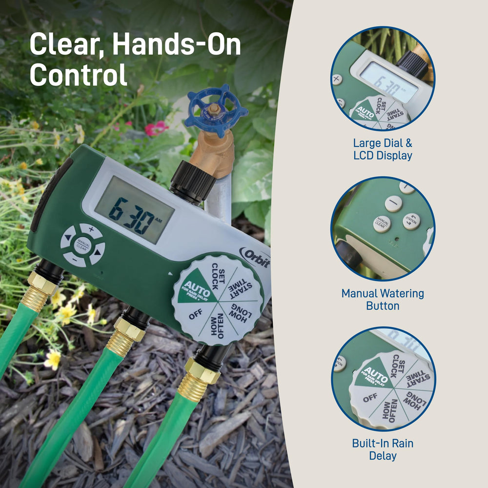 Orbit watering timer in a garden setup