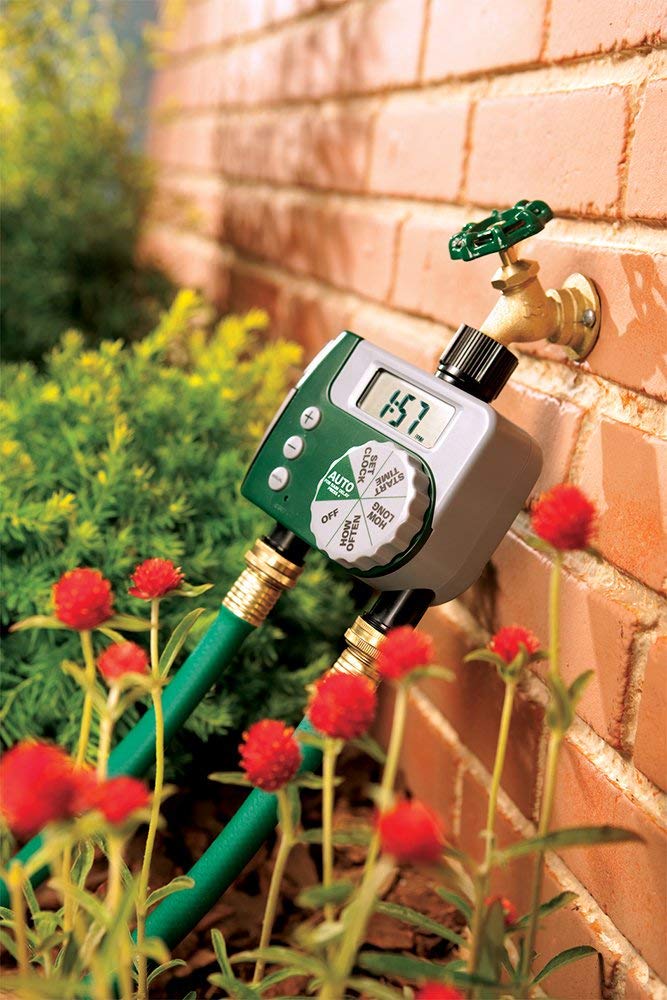 Orbit watering timer showing dual outlet connections
