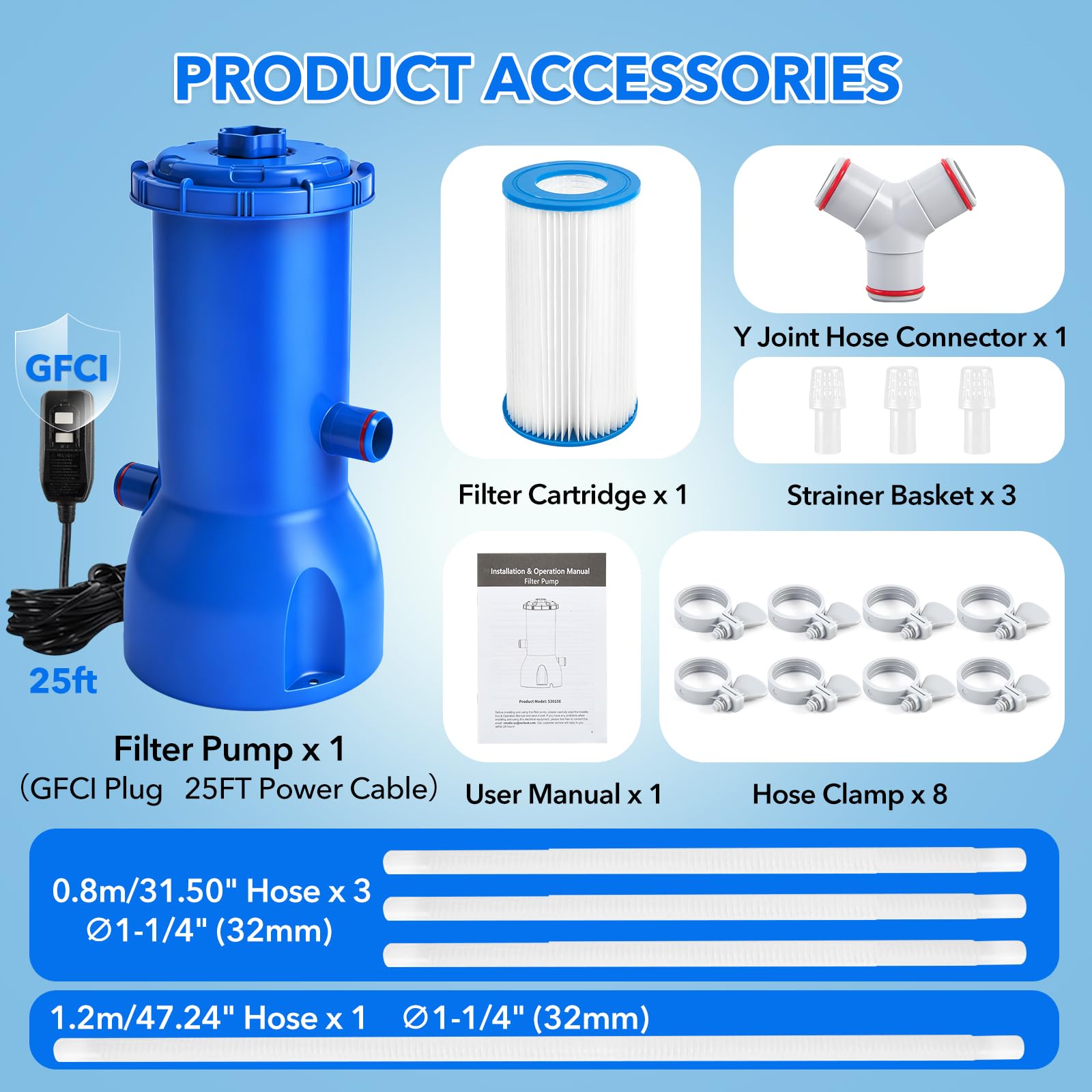 Orealla Above Ground Pool Filter Pump dimensions and specifications