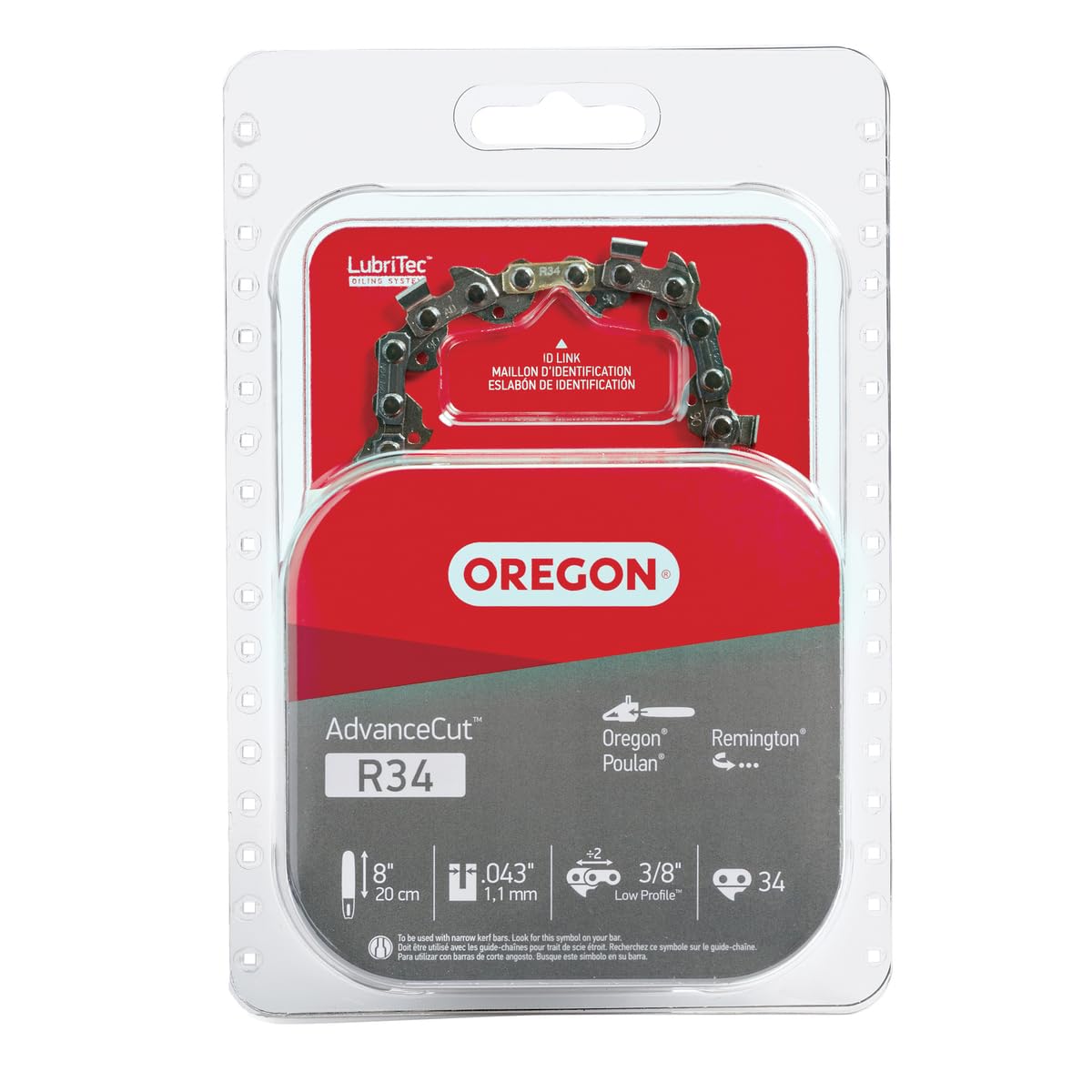Oregon Chainsaw Chain 8 inch bar, top view showing gauge and drive links