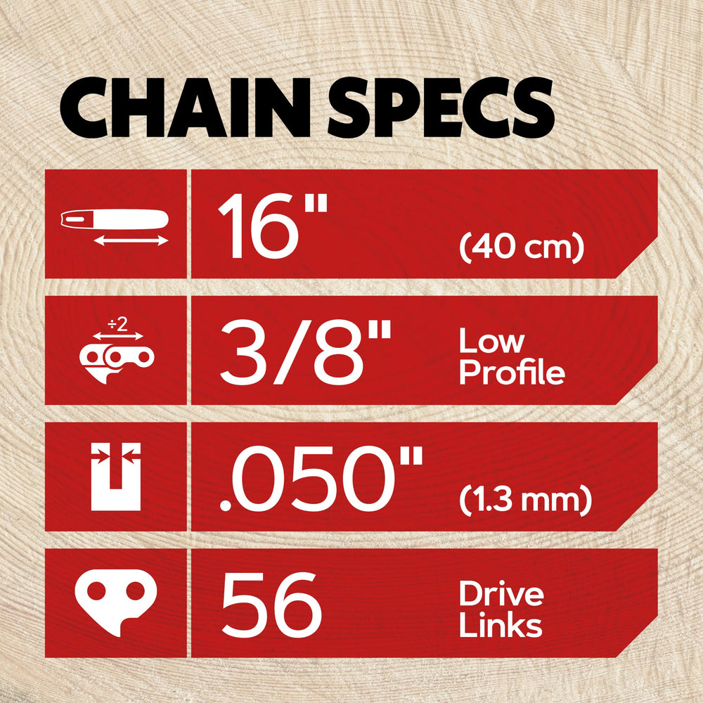 Oregon Chainsaw Chain showing drive links and gauge