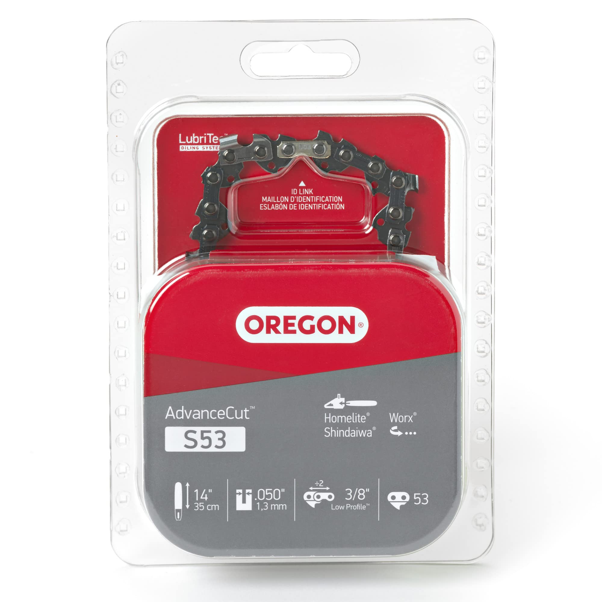 Oregon chainsaw chain showing Lubri-Tec oiling system