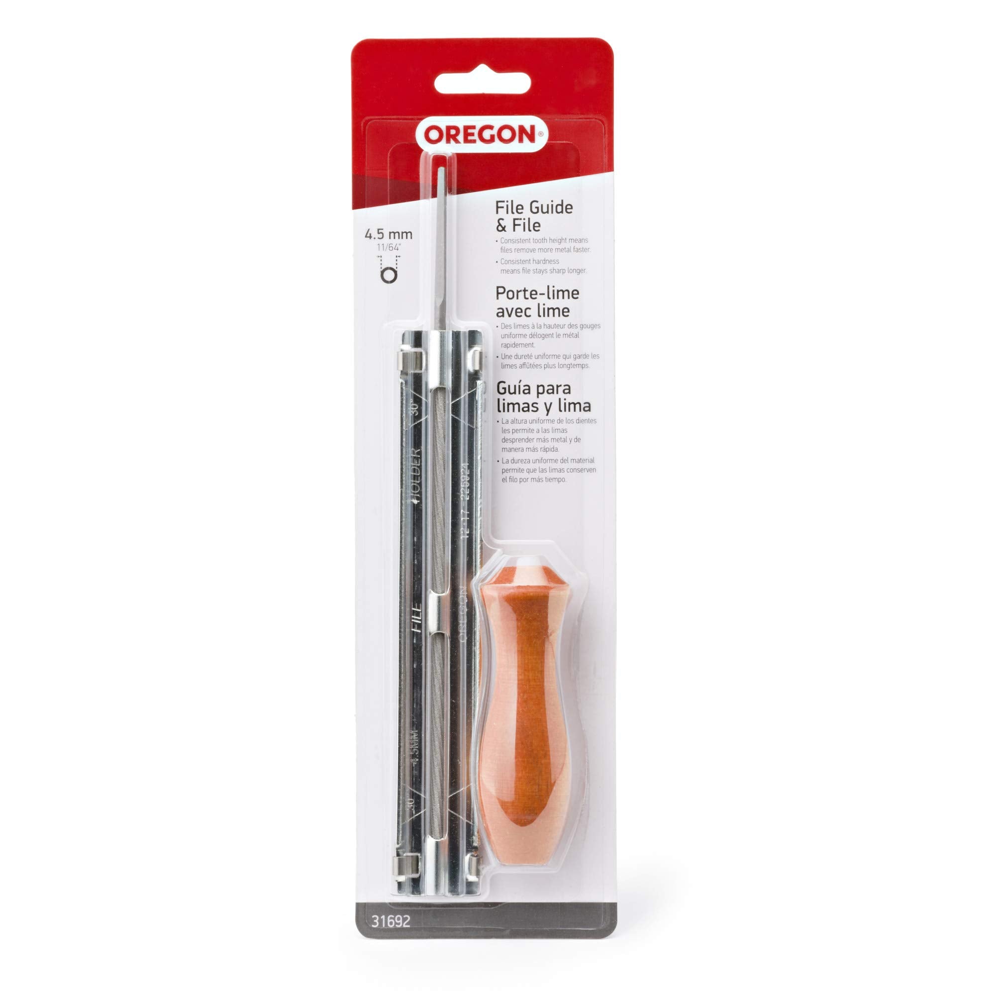 Oregon Chainsaw Filing Guide showing the round file and grip
