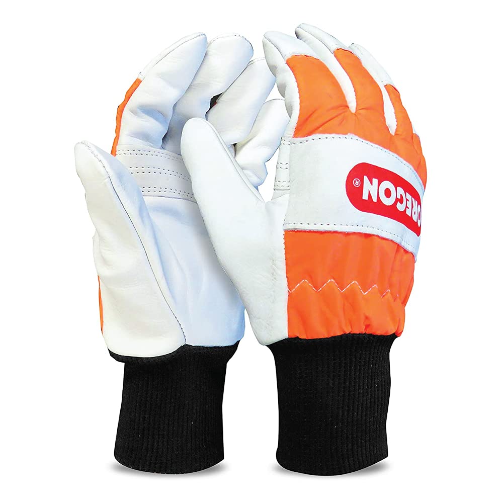 Oregon Chainsaw Left-Hand Protection Leather Gloves front view