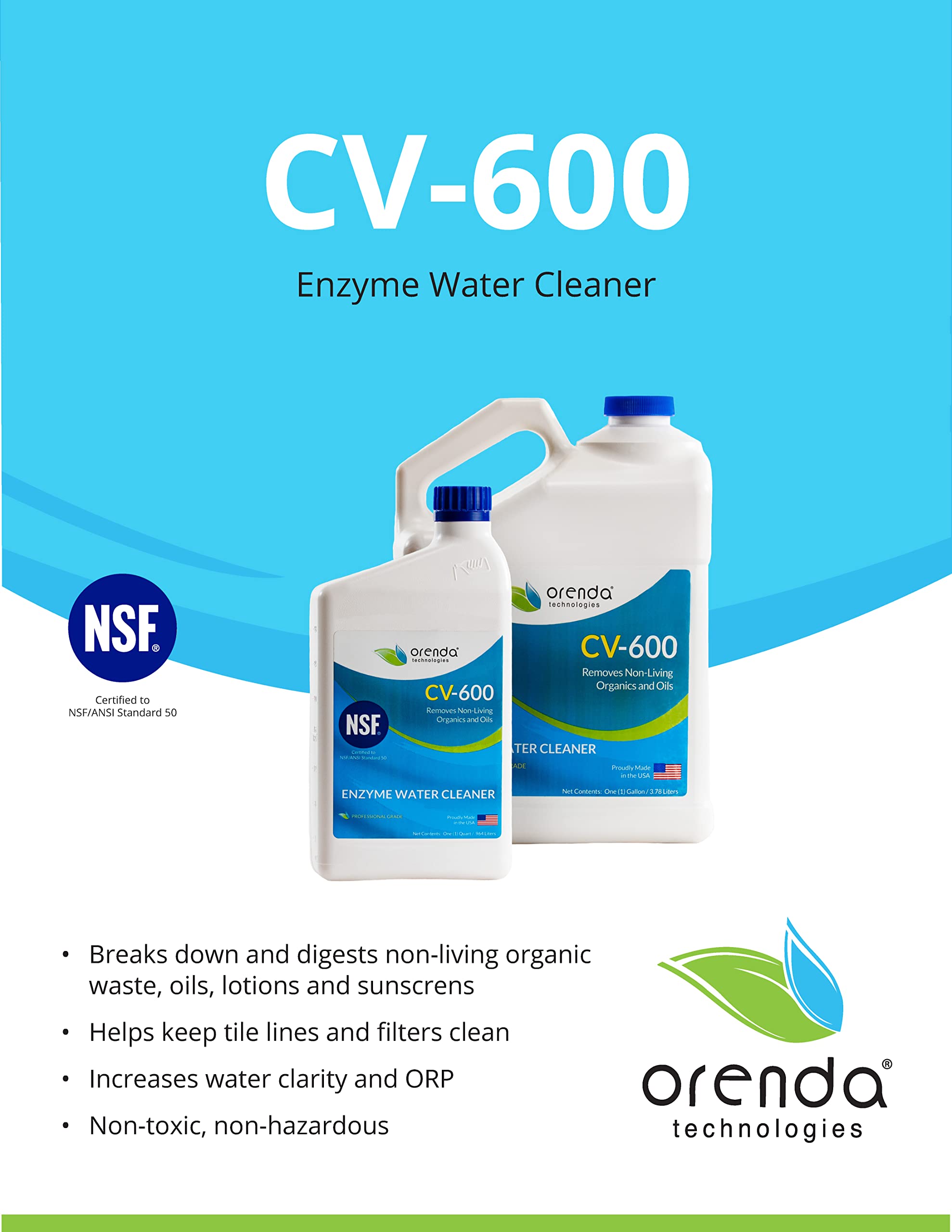 Orenda CV-600 Enzyme Water Cleaner packaging with label details