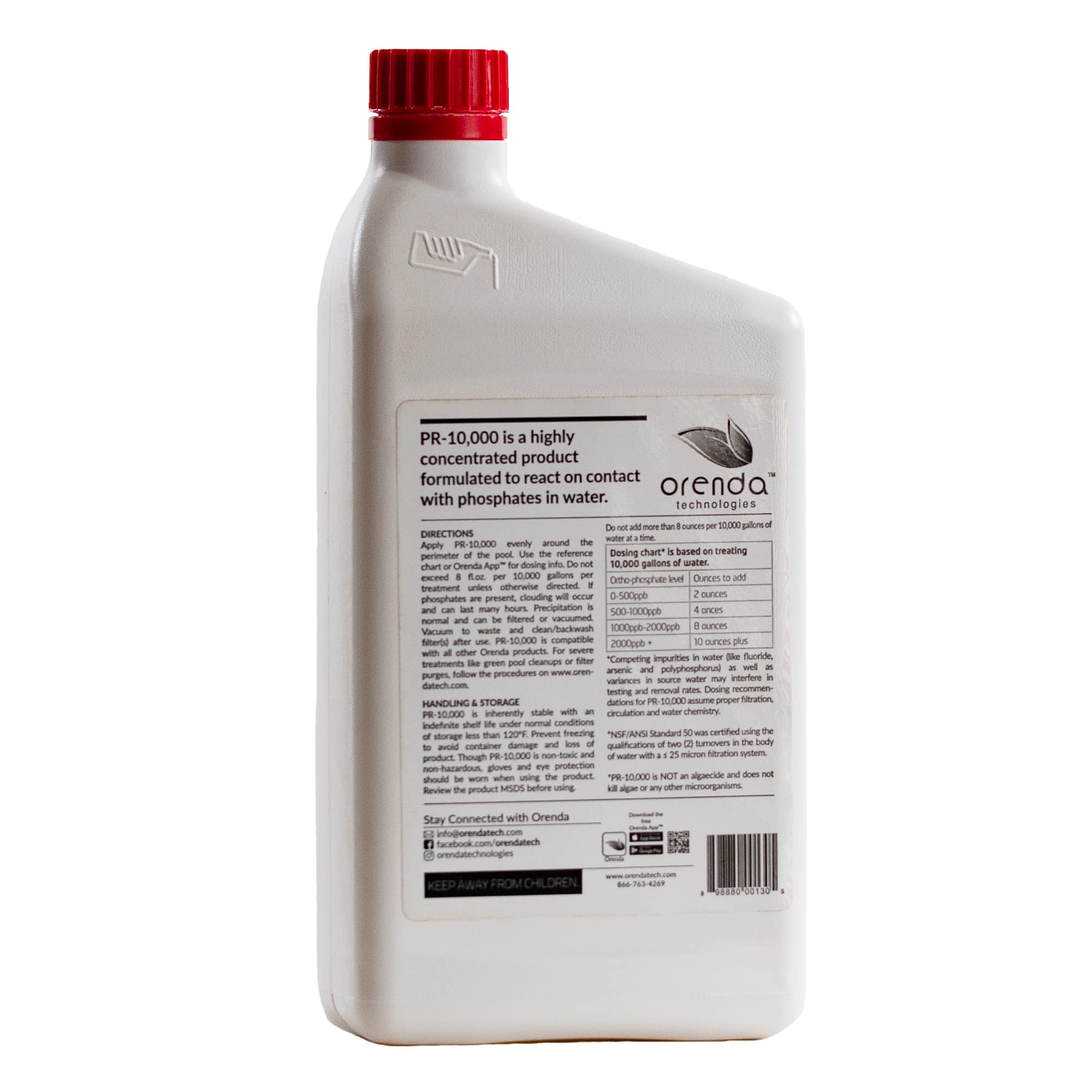 Orenda PR-10000-QT phosphate remover concentrate label details