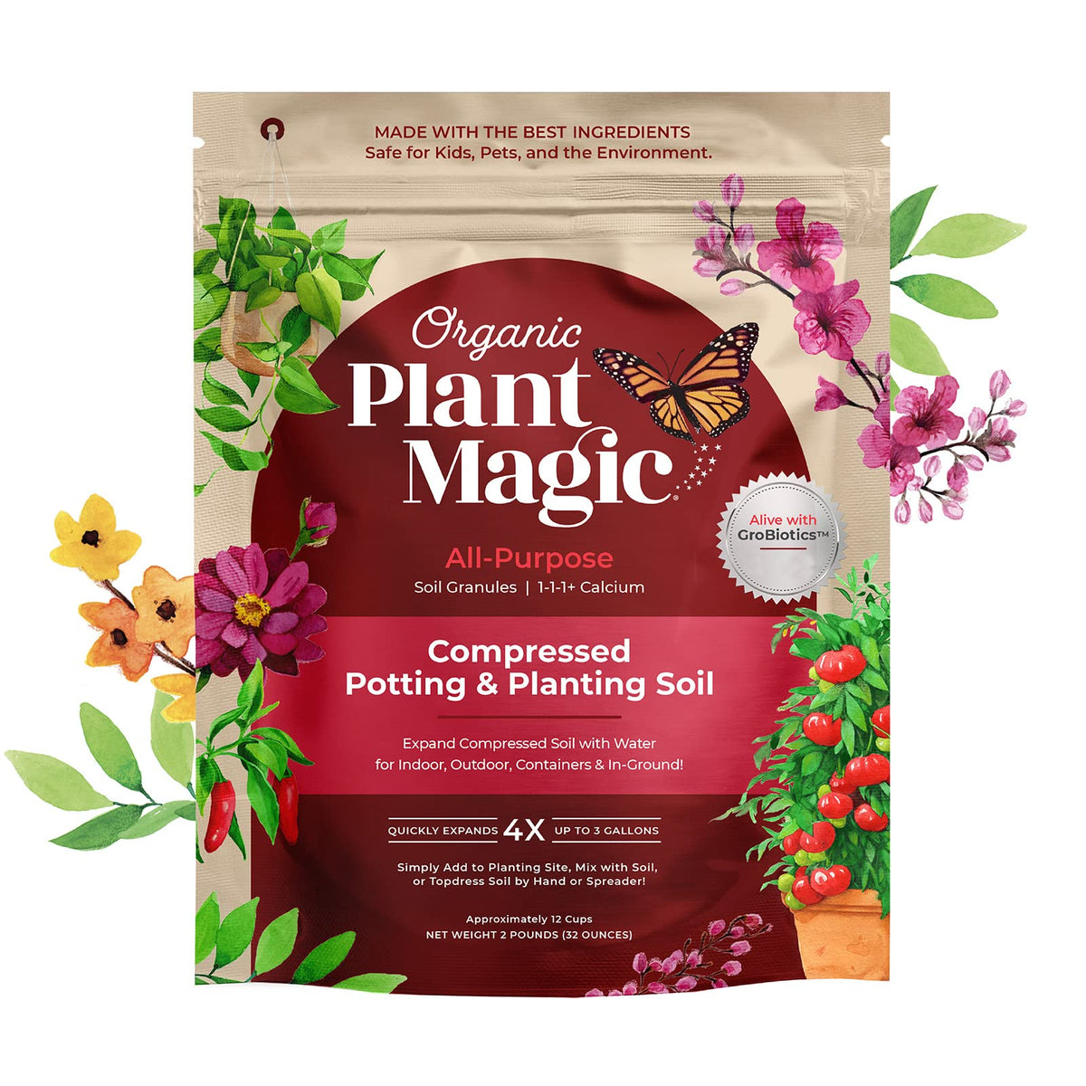Organic Plant Magic Compressed Organic Potting Soil front view in resealable bag