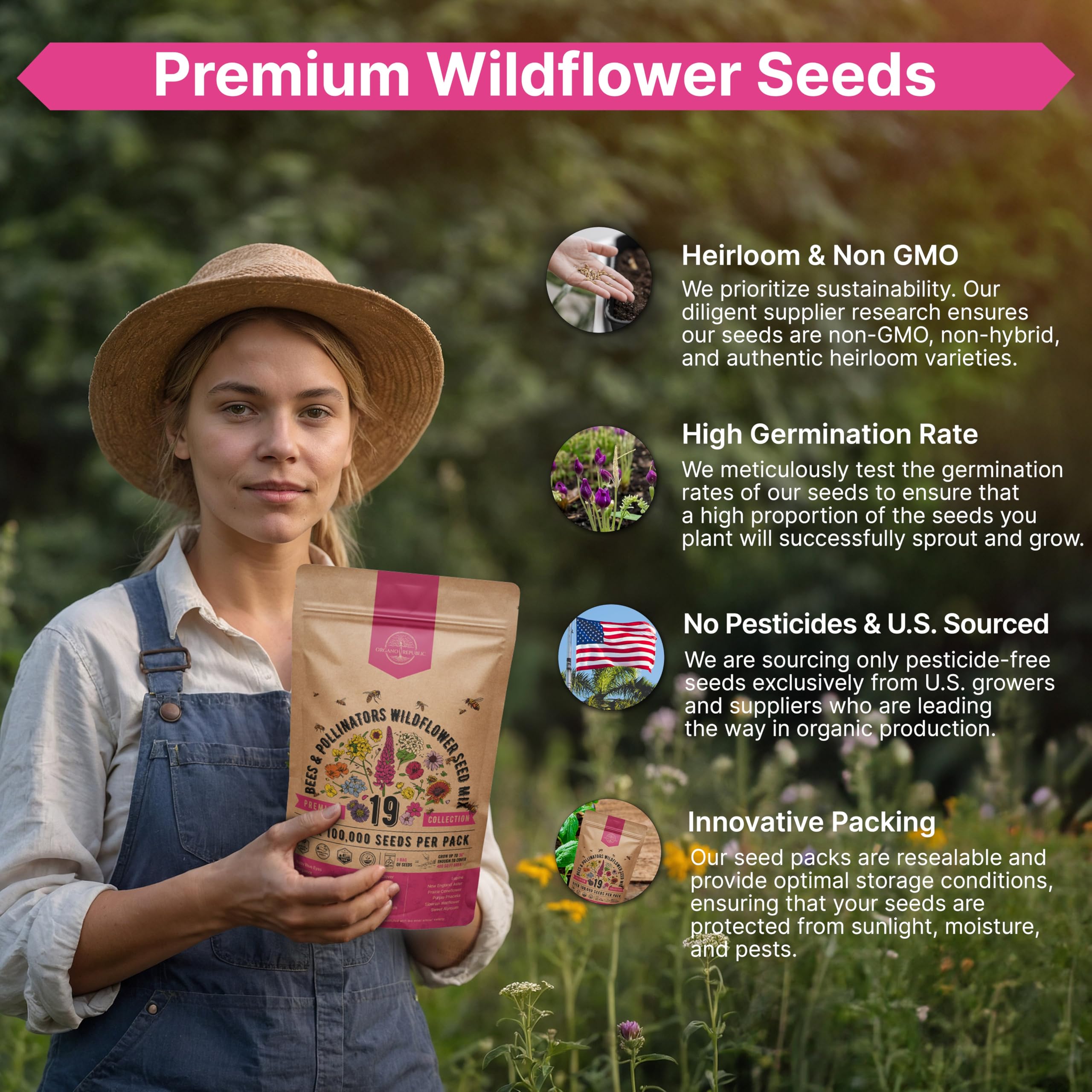 Organically grown wildflowers in various colours