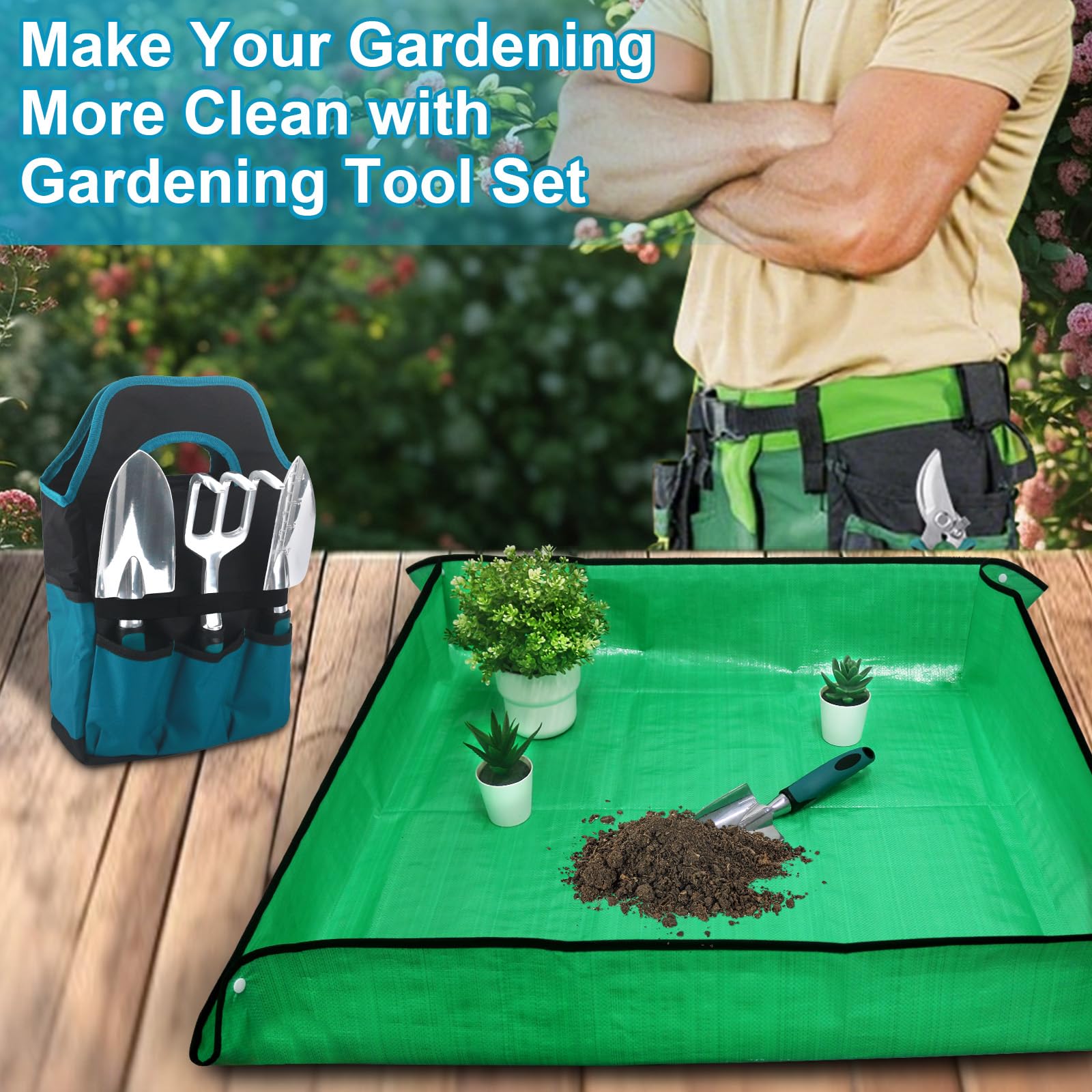 Organized gardening tools in MECHEER tote bag