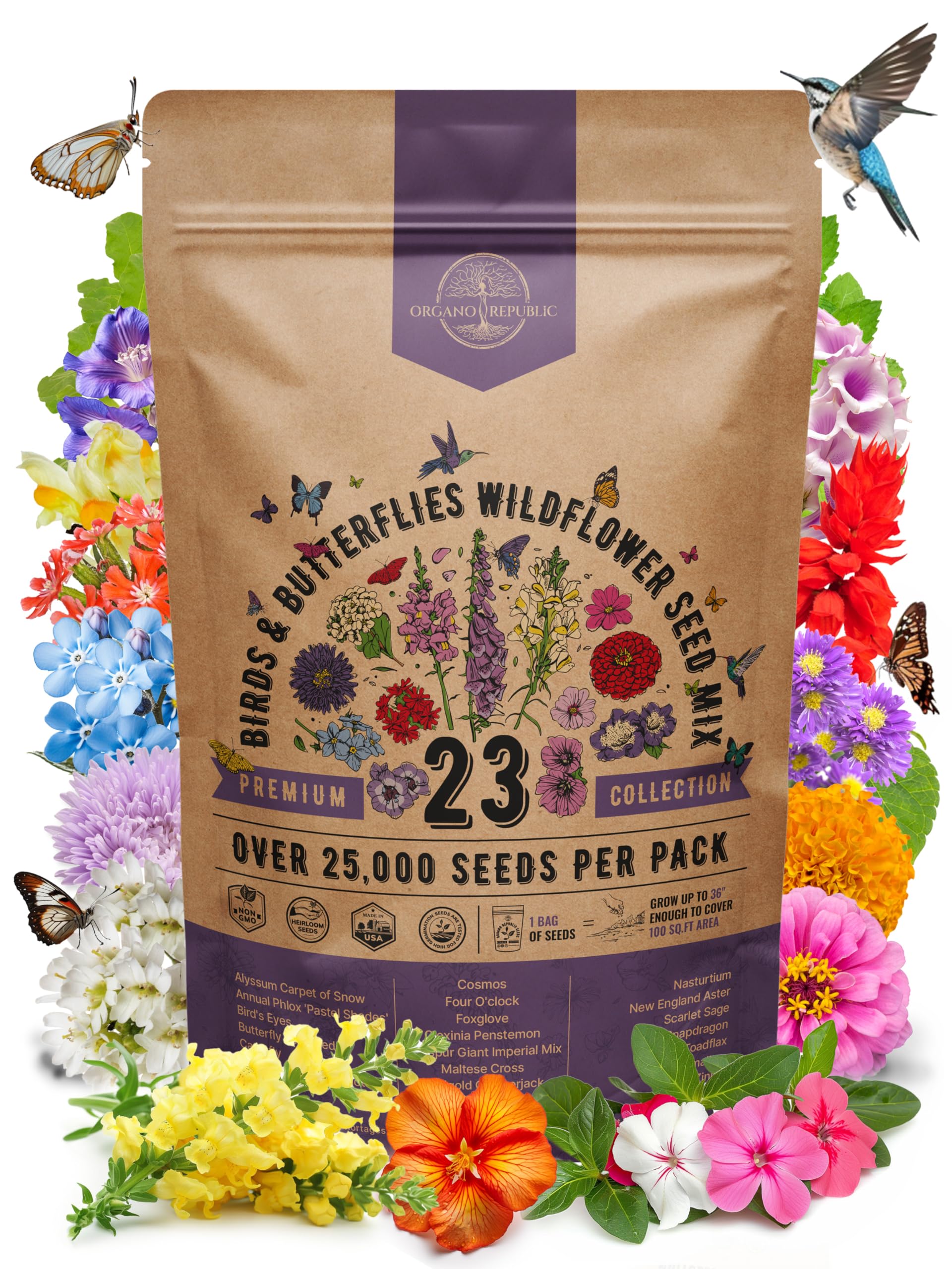 Organo Republic 23 Wildflower Seeds Mix front view with packet details