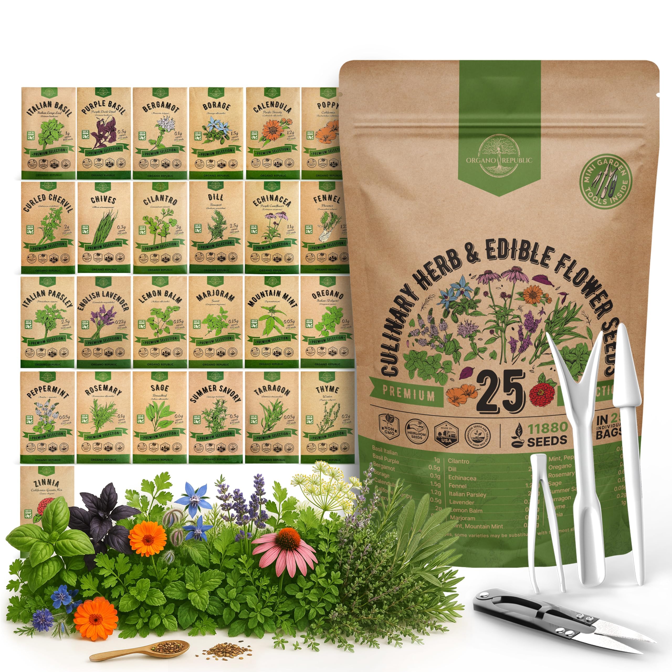 Organo Republic 25 Culinary Herbs Seed Pack front view