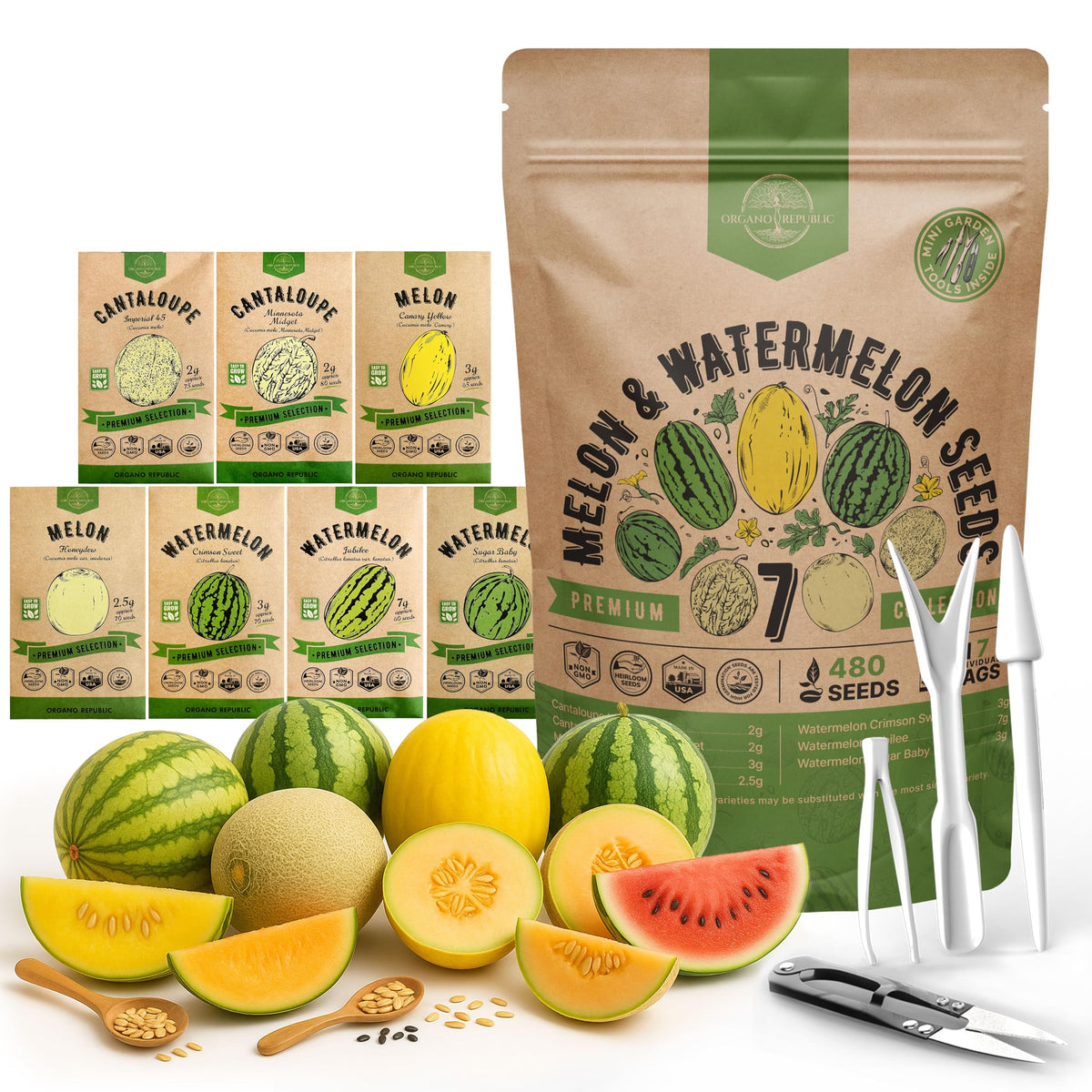 Organo Republic 7 Melon & Watermelon Seeds Variety Pack front view