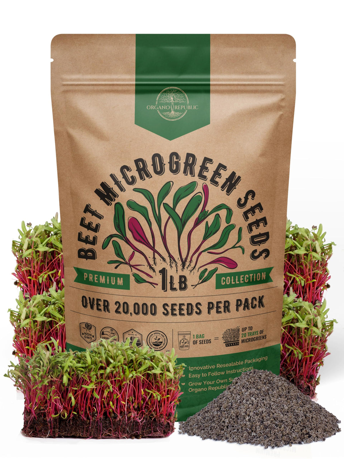 Organo Republic Beet Sprouting Seeds 1 lb resealable bag