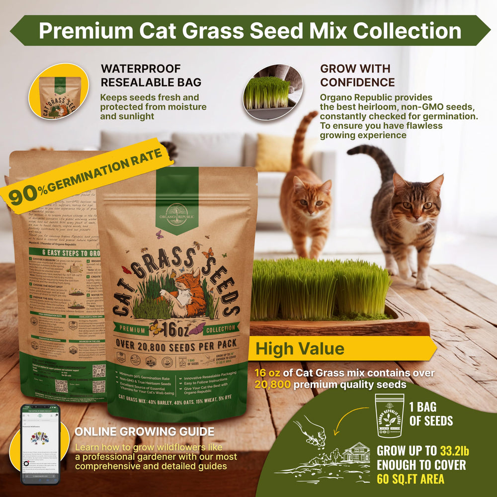 Organo Republic Cat Grass Seeds packaging with resealable feature