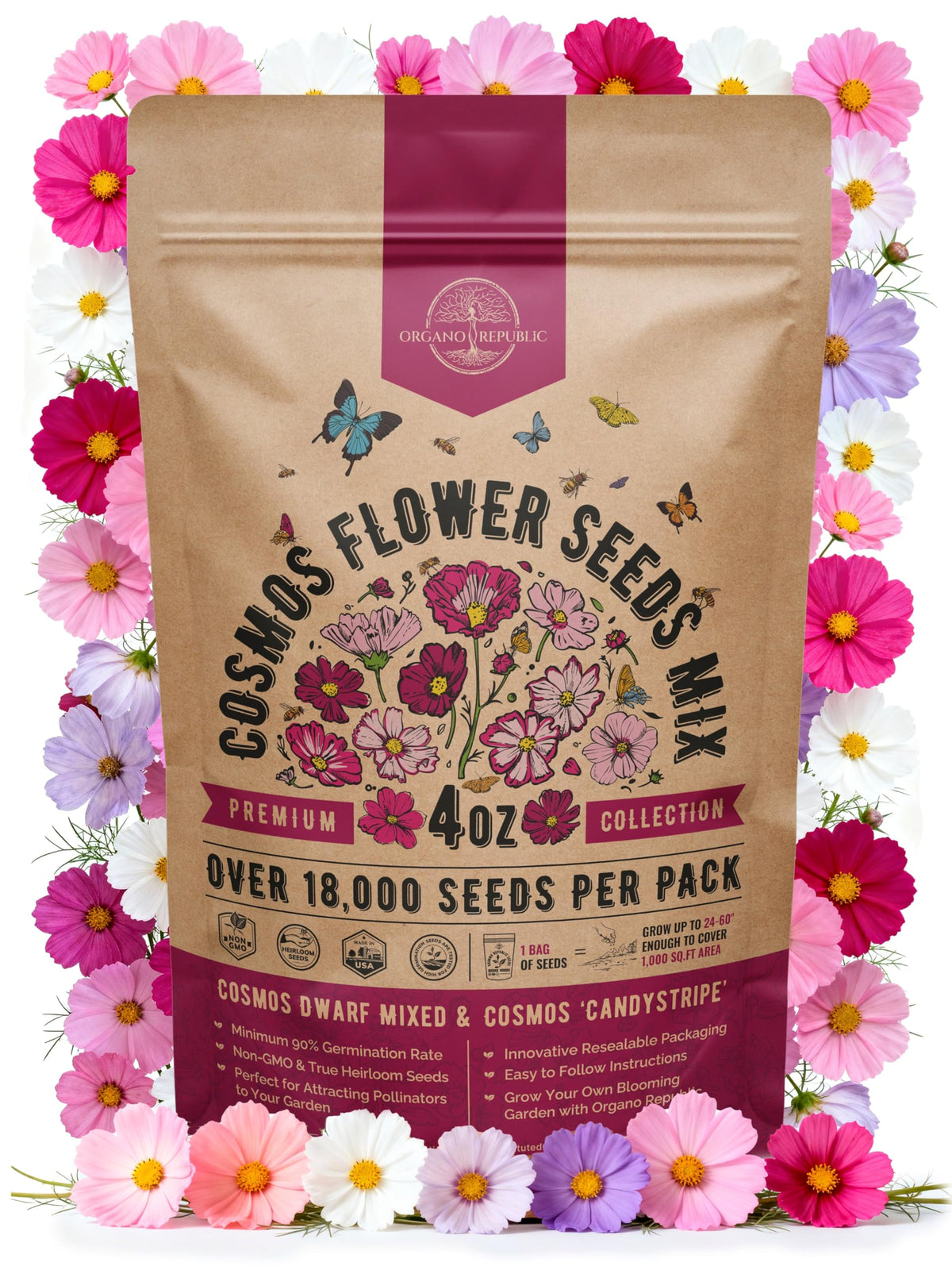 Organo Republic Cosmos Flower Seeds Pack front view