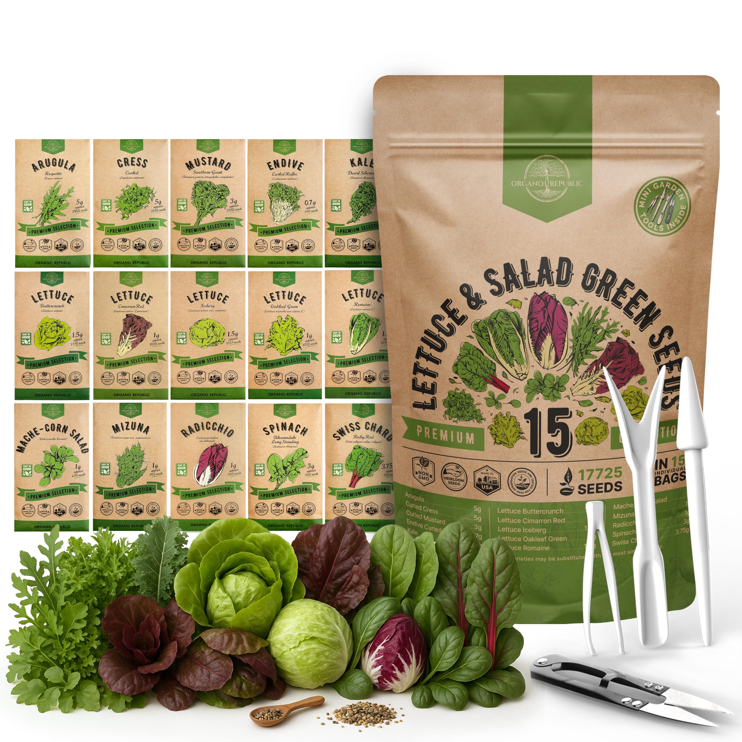 Organo Republic Lettuce & Salad Greens Seeds Variety Pack front view