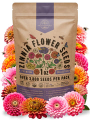 Organo Republic Zinnia Seeds Pack front view with resealable bag