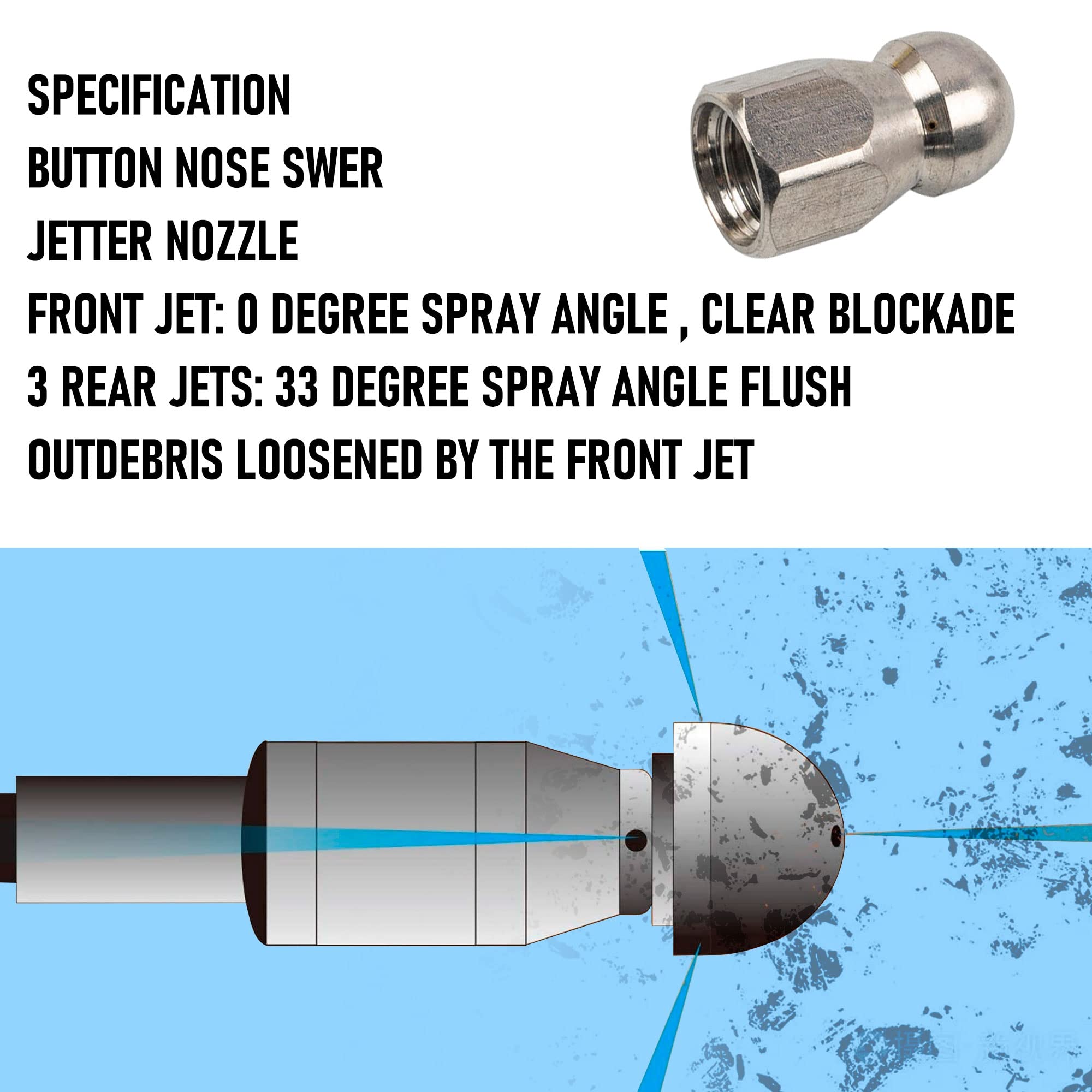 Orifice 5.5 button nose sewer jet nozzle
