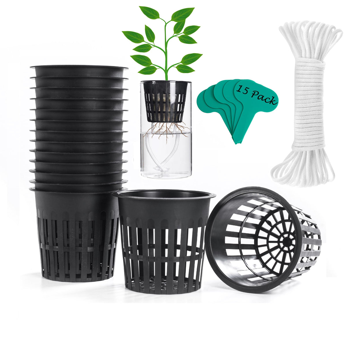 ORIMERC 4-inch net pots in black with self-watering wick